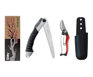 Set giardino Silky/Okatsune: forbici Okatsune 103 + sega pieghevole Silky Super Accel 210 mm (7,5 denti/pollice) con fodero da cintura. Precisione giapponese, tagli netti e rapidi.