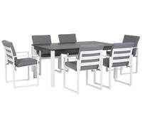 Set Giardino Tavolo Allungabile Alluminio Bianco 6 Sedie Cuscini Grigi Pancole