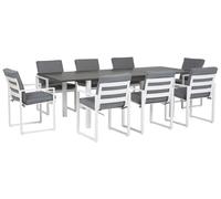 Set Giardino Tavolo Allungabile Alluminio Bianco 8 Sedie Cuscini Grigi Pancole