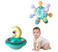"Set Giocattoli Montessori Neonato 0-12 Mesi: Palla Sensoriale Silicone + Gioco Bagnetto Astronauta con Spruzzo e Luci, Regalo Educativo per Bambini 1-3 Anni "