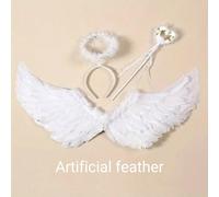 Set giocattolo 3 pezzi composto da ali a forma di piume d'angelo, bacchetta da fata e fascia per capelli, regalo per Natale/Ognissanti/Ringraziamento/compleanni [Dettagli parziali con colori casuali] 