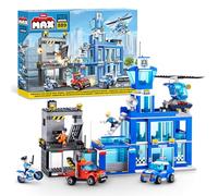 Set giocattolo a sorpresa Centrale di polizia MAX Adventure (889 pezzi) con mattoncini da costruzione adatti a bambini dai 5 anni in su per creare veicoli e molto altro