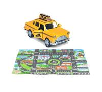 Set Giocattolo: Taxi in Metallo 1:36 con Luci e Suoni + Tappeto Gioco Città per Bambini in Tessuto Non Tessuto, Antiscivolo e Facile da Pulire - Regalo Educativo per Bimbo