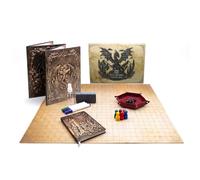 Set Giochi di Ruolo DnD - Schermo DM, Mappa da Battaglia, Diario A5, 7 Dadi | Kit Accessori GDR DnD - Schermo Dungeon Master Bronzo 3D, Taccuino A5, Mappa da Battaglia Doppia Faccia e Vassoio per Dadi PU