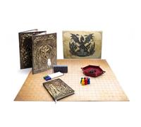 Set Giochi di Ruolo DnD - Schermo DM, Mappa da Battaglia, Diario A5, 7 Dadi | Kit Accessori GDR DnD - Schermo Dungeon Master Dorato 3D, Taccuino A5, Mappa da Battaglia Doppia Faccia e Vassoio per Dadi PU