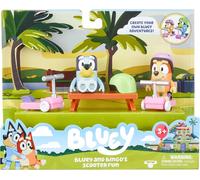Bluey Scooter Fun Play Set: Bluey and Bingo Articulated 6cm Action Figures with 2 Scooters, 2 Helmets and Bench Official Collectable Toy