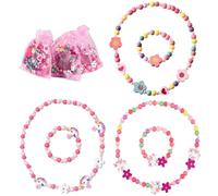 Set Gioielli Bambina, 6 Pezzi Gioielli Bambina Collana Braccialetti, Gioielli per Bambini Ragazzine Principessa Perline in Legno Elasticizzato Collana e Braccialetti Set Kids Gioielli Unicorno