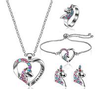 Set Gioielli Bambina Unicorno Collane Braccialetti Orecchini Anello Parure di Gioielli per Bambine Regalo Compleanno Figlia Principessa Dress Up Articoli per Feste Set di Accessori per Vestire