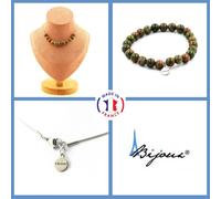 Set Gioielli Bracciale Collana 10 Perle Unakite 8 Mm. Catena In Acciaio Taglia P