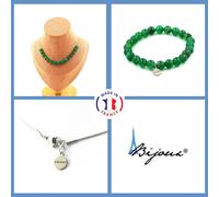 Set Gioielli Bracciale Collana 15 Perle Agata Verde 8 Mm. Catena In Taglia Per