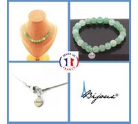 Set Gioielli Bracciale Collana 15 Perle Avventurina 8 Mm. Catena In Taglia Pers