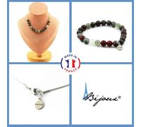 Set Gioielli Bracciale Collana 15 Perle Giada Sangue Di Drago 8 Mm. Taglia Pers