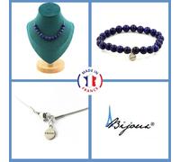 Set Gioielli Bracciale Collana 15 Perle Lapis Lazuli 8 Mm. Catena In Taglia Pe