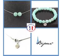 Set Gioielli Bracciale Collana 2 Perle Amazonite 8 Mm. Catena In Taglia Persona