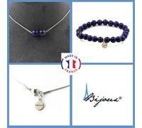Set Gioielli Bracciale Collana 2 Perle Lapis Lazuli 8 Mm. Catena In Taglia Per