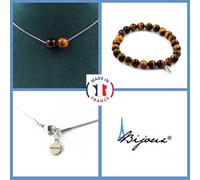 Set Gioielli Bracciale Collana 2 Perle Occhio Di Tigre 8 Mm. Catena In Taglia Pe