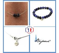 Set Gioielli Bracciale Collana 2 Perle Sodalite 8 Mm. Catena In Acciaio Taglia P