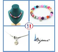 Set Gioielli Bracciale Collana 20 Perle Agata Craquelé Fucsia Taglia Personna
