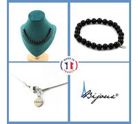 Set Gioielli Bracciale Collana 20 Perle Agata Nera 8 Mm. Catena In Taglia Per