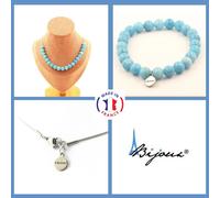 Set Gioielli Bracciale Collana 20 Perle Di Calcedonio Blu 8 Mm. Catena Taglia Pe