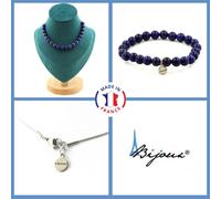 Set Gioielli Bracciale Collana 20 Perle Lapis Lazuli 8 Mm. Catena In Taglia Pe