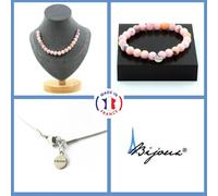 Set Gioielli Bracciale Collana 20 Perle Opale Rosa 8 Mm. Catena In Taglia Pers