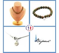 Set Gioielli Bracciale Collana 20 Perle Unakite 8 Mm. Catena In Acciaio Taglia P