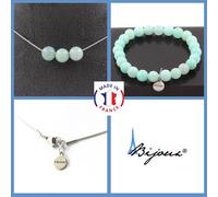 Set Gioielli Bracciale Collana 3 Perle Amazonite 8 Mm. Catena In Taglia Persona