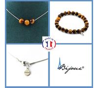 Set Gioielli Bracciale Collana 3 Perle Occhio Di Tigre 8 Mm. Catena In Taglia Pe