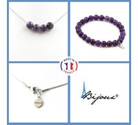 Parure Gioielli Braccialetto Collana 4 Perle Ametista 8 Mm. IN Taglia Person