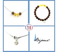 Set Gioielli Bracciale Collana 4 Perle Di Legno 8 Mm + Ambra Vera Di Taglia P