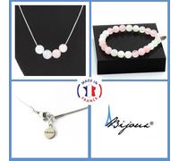 Parure Gioielli Braccialetto Collana 4 Perle Quarzo Rosa + Pietra di Luna 8 UK P