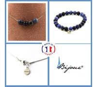 Set Gioielli Bracciale Collana 4 Perle Sodalite 8 Mm. Catena In Acciaio Taglia P