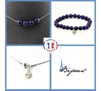 Set Gioielli Bracciale Collana 5 Perle Lapis Lazuli 8 Mm. Catena In Taglia Per
