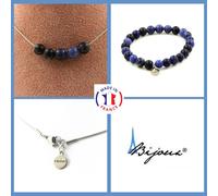 Set Gioielli Bracciale Collana 5 Perle Sodalite 8 Mm. Catena In Acciaio Taglia P