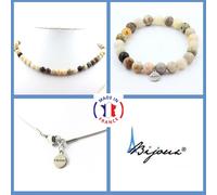 Set Gioielli Bracciale Collana Perle Agata Foglia Di Bambù 8 Mm. Taglia Pers