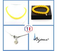 Set Gioielli Bracciale Collana Perle Agata Gialla 8 Mm. Catena In Taglia Persona