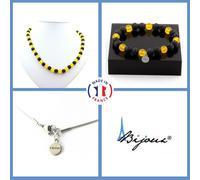 Set Gioielli Bracciale Collana Perle Agata Gialla + Lava 8 MM. Catena Taglia Pe