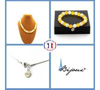 Set Gioielli Bracciale Collana Perle Agata Gialla + Pietra Di Luna 8 Taglia Per