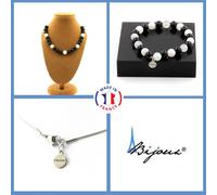 Set Gioielli Bracciale Collana Perle Agata Nera + Pietra Di Luna 8 Taglia Per