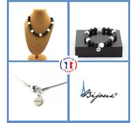Set Gioielli Bracciale Collana Perle Agata Nera + Selenite Del Marocco Taglia Pe