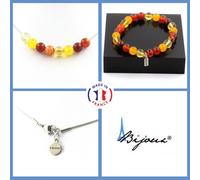 Set Gioielli Bracciale Collana Perle Agata Striata + Agata Gialla + Taglia Pers
