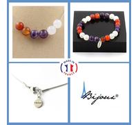 Set Gioielli Bracciale Collana Perle Agata Striata + Ametista + Taglia Persona