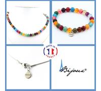 Set Gioielli Bracciale Collana Perle Agata Striata Multicolore 8 Mm. Taglia Pe