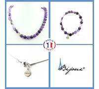 Set Gioielli Bracciale Collana Perle Ametista Del Brasile + AMETISTA Taglia Pe