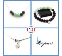 Set Gioielli Bracciale Collana Perle Avventurina + Lava + Ossidiana Taglia Per