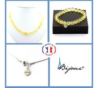 Set Gioielli Bracciale Collana Perle Citrino 8 Mm. Catena In Acciaio Taglia Pers