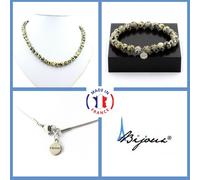 Set Gioielli Bracciale Collana Perle Diaspro Dalmata 8 Mm. Catena In Taglia Pe