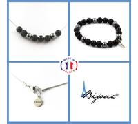 Set Gioielli Bracciale Collana Perle Ematite + Lava + ONICE NERO OPACO Taglia Pe