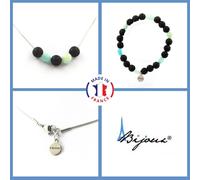 Set Gioielli Bracciale Collana Perle Lava 8 Mm + Amazonite Del Brasile. Taglia P